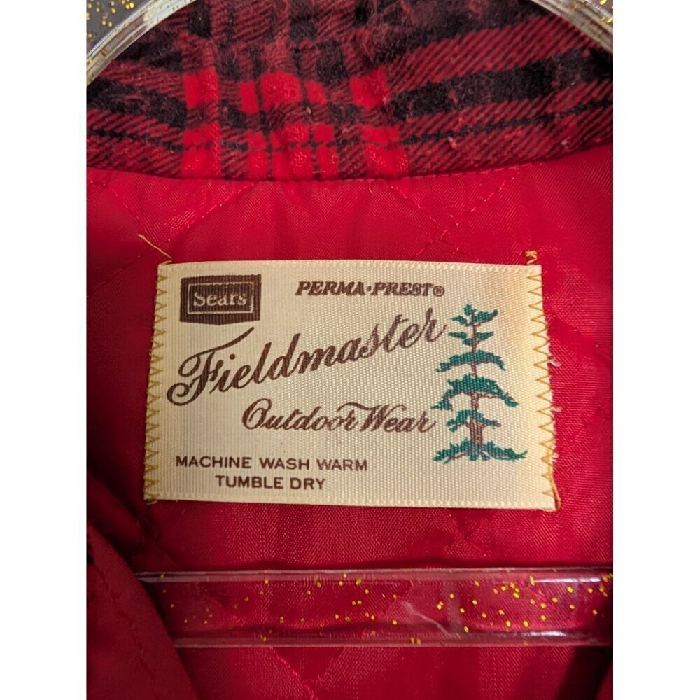 Vintage 70s Sears FieldMaster Plaid Shirt Mens Size Large Red Quilted Lining - Picture 6 of 13